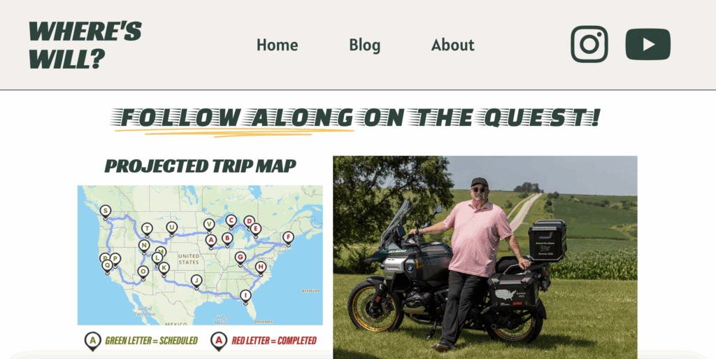 Screenshot of "Where's Will?" website homepage